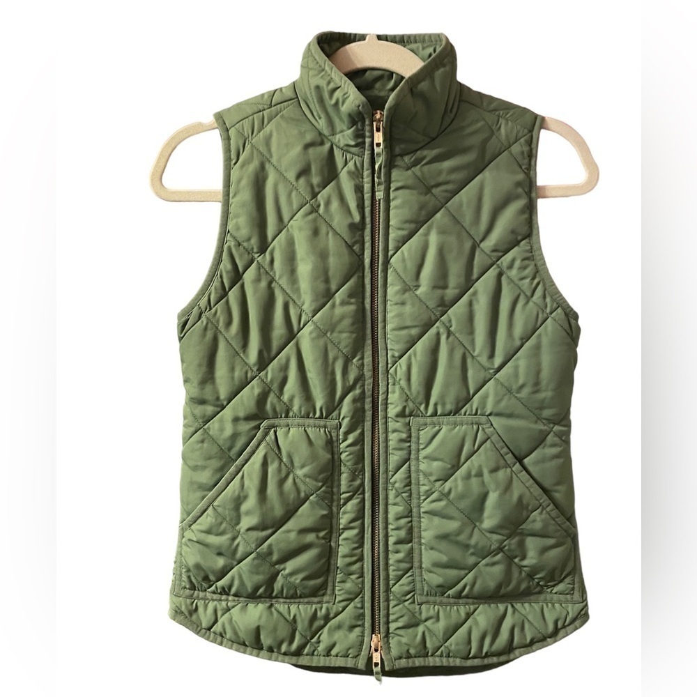 J. CREW OLIVE GREEN PREPPY QUILTED PUFFER VEST